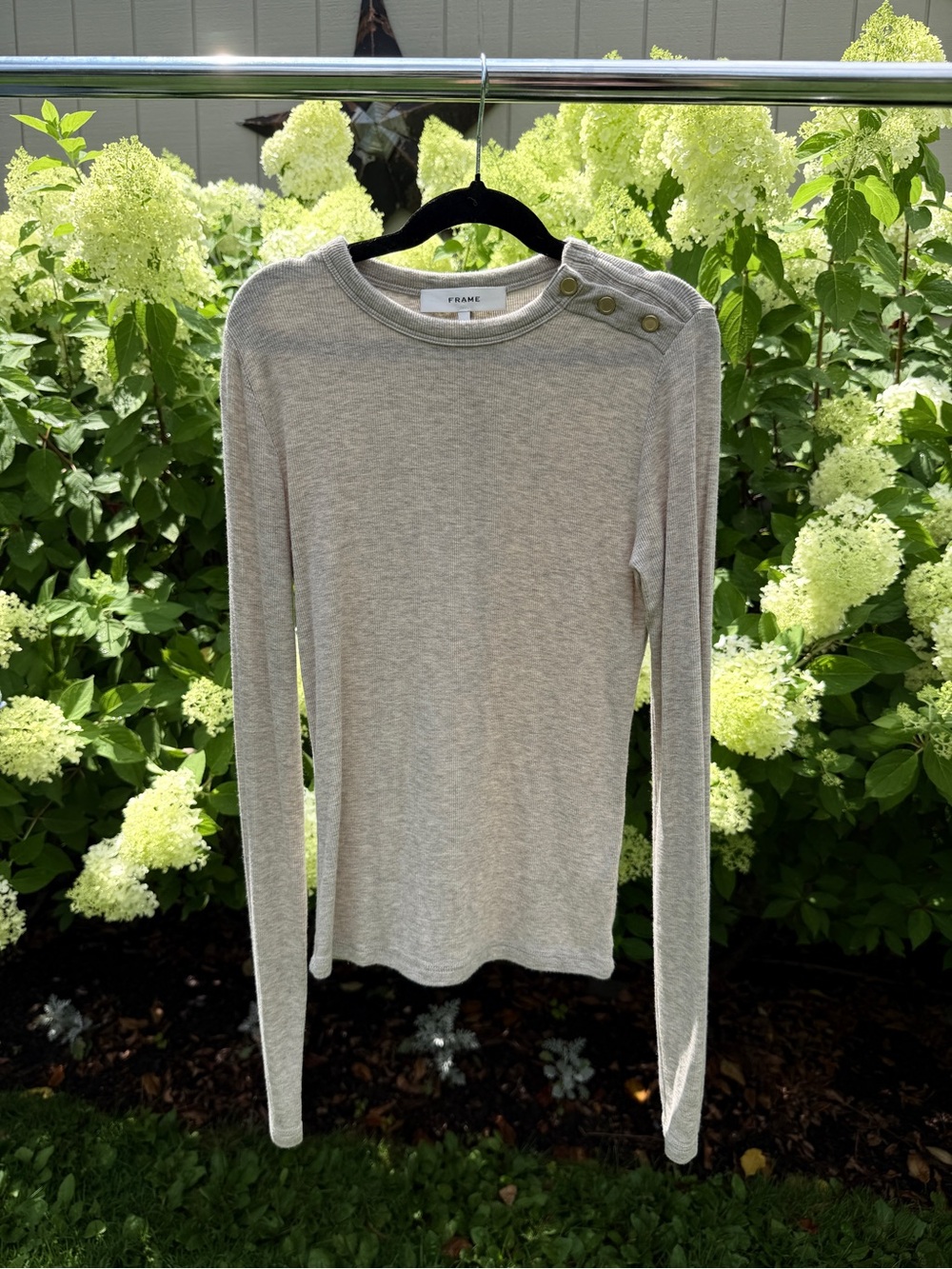 Frame Denim Heather Gray Long-Sleeve Shoulder Button Top